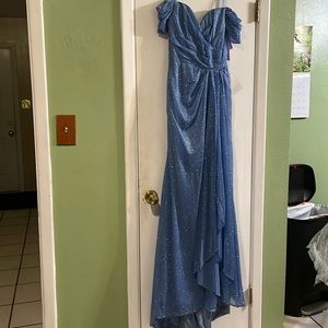 Cinderella Divine long off shoulder sparkle/ powder blue